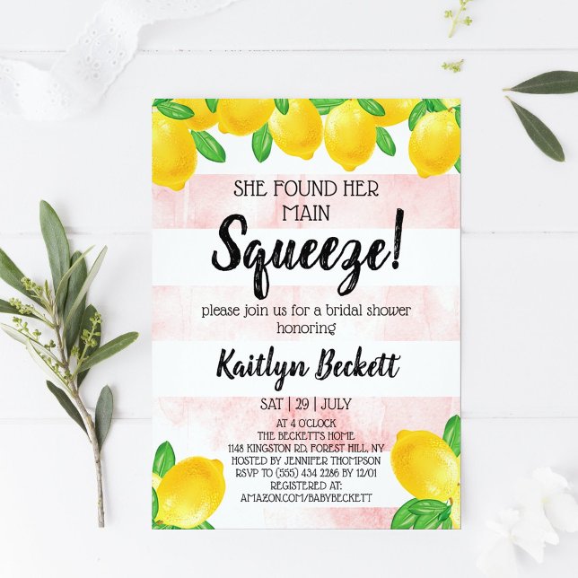 She Found Her Main Squeeze Lemon Bridal Shower Invitation (Creator Uploaded)