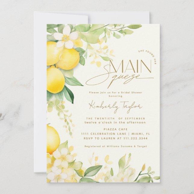 She Found Her Main Squeeze Lemon Bridal Shower Invitation (Front)