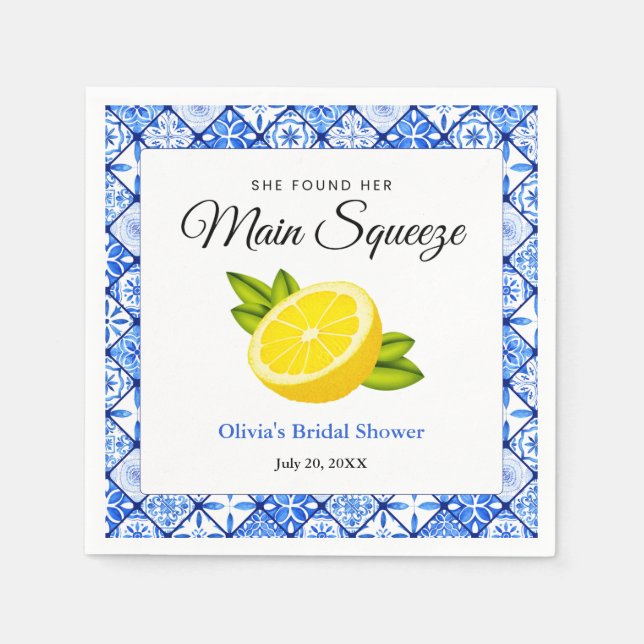 She Found Her Main Squeeze Lemon Bridal Shower Napkin (Front)