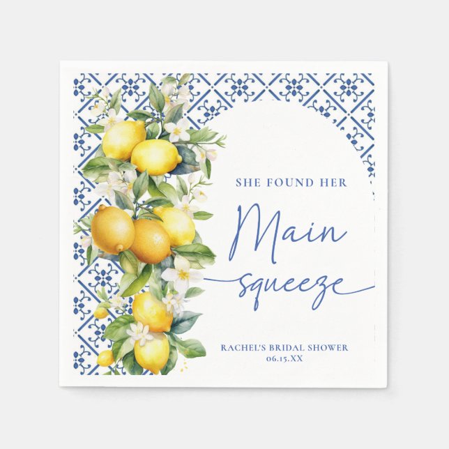 She Found Her Main Squeeze Lemon Bridal Shower Napkin (Front)