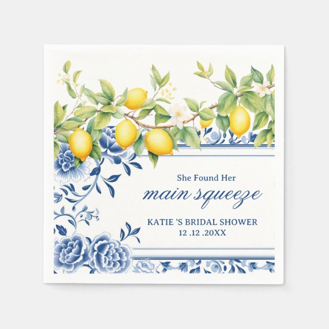She Found Her Main Squeeze Lemon Bridal Shower Napkin (Front)