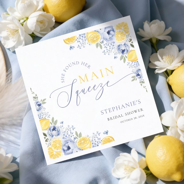 She Found Her Main Squeeze Lemon Bridal Shower Napkin (Creator Uploaded)