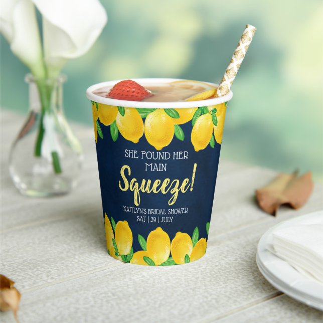 She Found Her Main Squeeze Lemon Bridal Shower Paper Cups (Insitu)