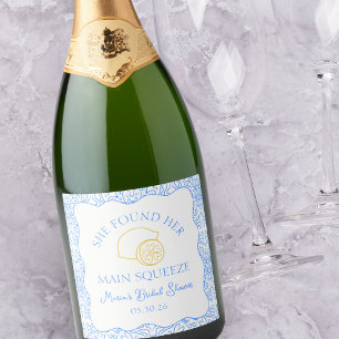 "She Found Her Main Squeeze" Lemon Bridal Shower Sparkling Wine Label