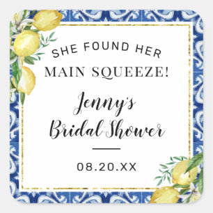 She Found Her Main Squeeze Lemon Bridal Shower Square Sticker
