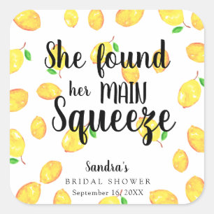 She Found Her Main Squeeze Lemon Bridal Shower Square Sticker