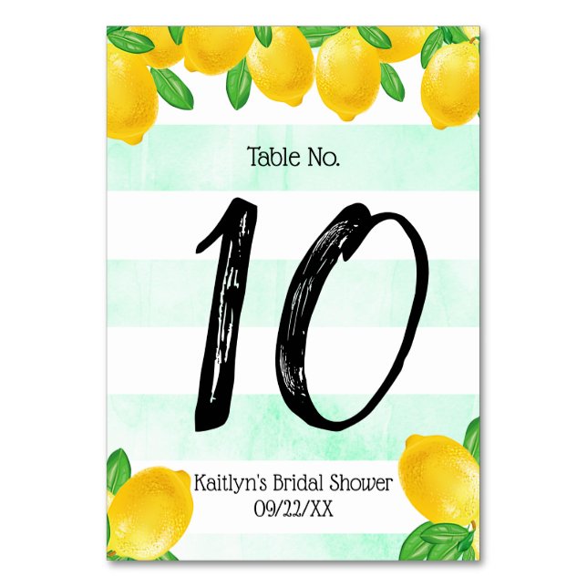 She Found Her Main Squeeze Lemon Bridal Shower Table Number (Front)