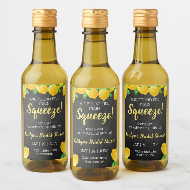 She Found Her Main Squeeze Lemon Bridal Shower Wine Label (Bottles)