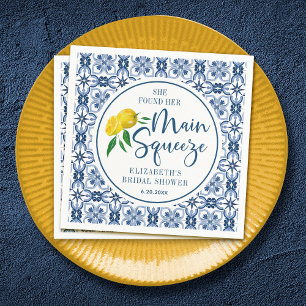 She Found Her Main Squeeze Lemon Italian Blue Tile Napkin