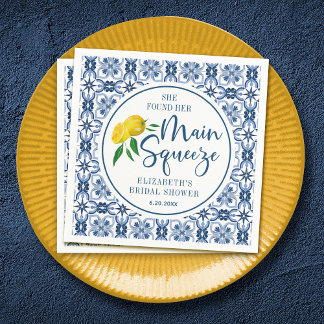 She Found Her Main Squeeze Lemon Italian Blue Tile Napkin
