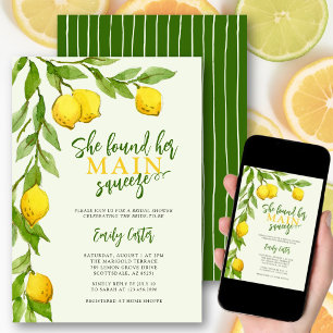 She Found Her Main Squeeze Lemon Watercolor Summer Invitation