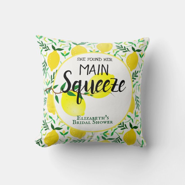 She Found Her Main Squeeze Lemons Bridal Shower Cushion (Front)