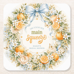 She Found Her Main Squeeze Orange Blossom Bridal Square Paper Coaster