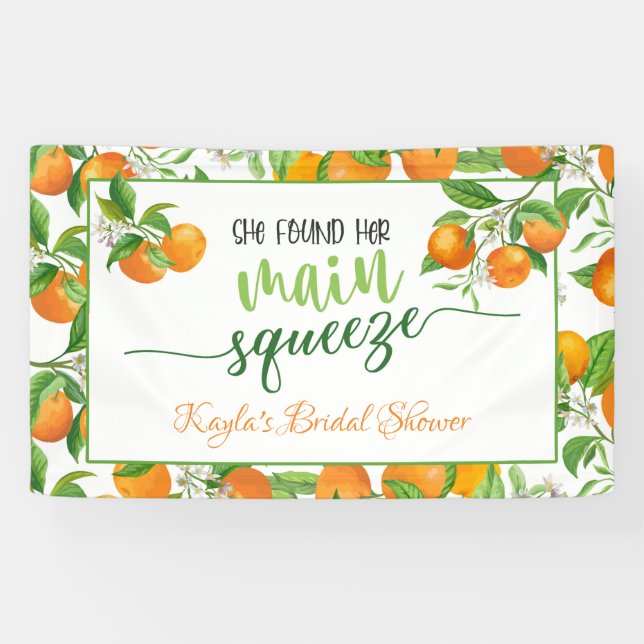 She Found Her Main Squeeze Orange Bridal Shower Banner (Horizontal)