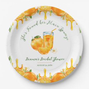 She Found Her Main Squeeze Orange Bridal Shower Paper Plate