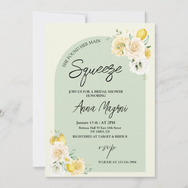 She Found Her Main Squeeze Roses Bridal Shower  Invitation (Front)