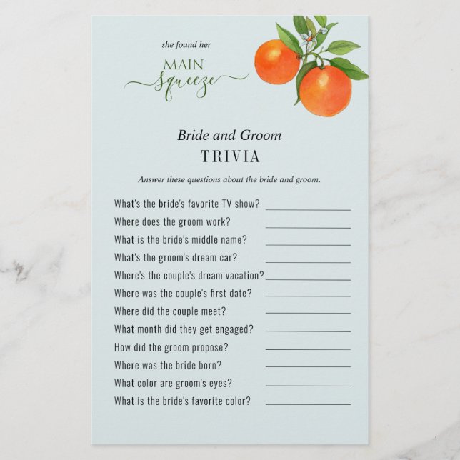 She found her main squeeze Shower Trivia games (Front)