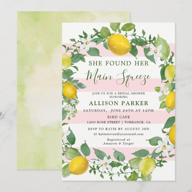 She Found Her Min Squeeze Lemon Bridal Shower Invitation (Front/Back)