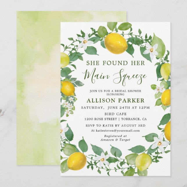 She Found Her Min Squeeze Lemon Bridal Shower Invitation (Front/Back)