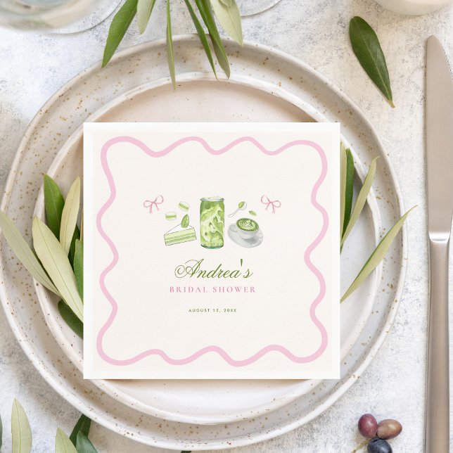 She Found Her Perfect Matcha Bow Bridal Shower Napkin (Creator Uploaded)