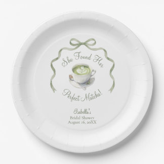 She Found Her Perfect Matcha Bow Bridal Shower Paper Plate