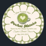 She Found Her Perfect Matcha Bridal Shower  Classic Round Sticker<br><div class="desc">Retro She Found Her Perfect Matcha Bridal Shower Classic Round Sticker</div>