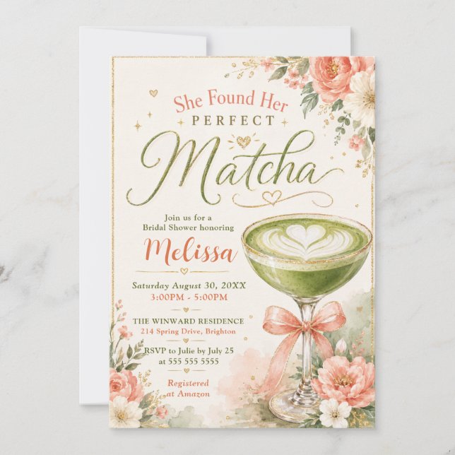 She Found Her Perfect Matcha Bridal Shower Invitation (Front)