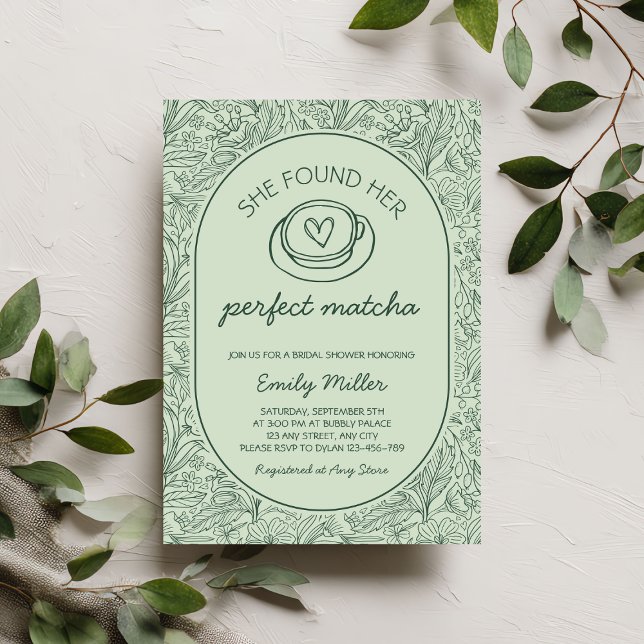 She Found Her Perfect Matcha Bridal Shower Invitation (She Found Her Perfect Matcha Bridal Shower Invitation)