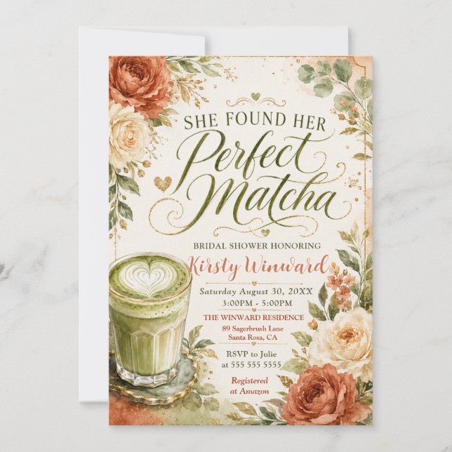 She Found Her Perfect Matcha Bridal Shower Invitation (Front)