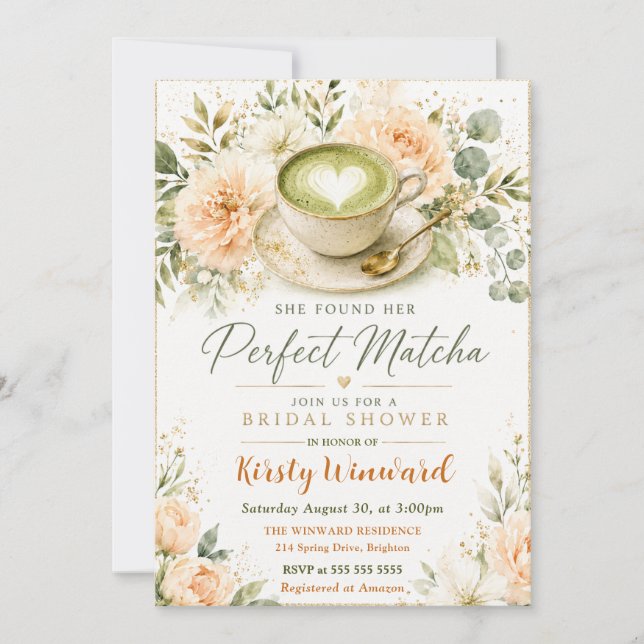 She Found Her Perfect Matcha Bridal Shower Invitation (Front)