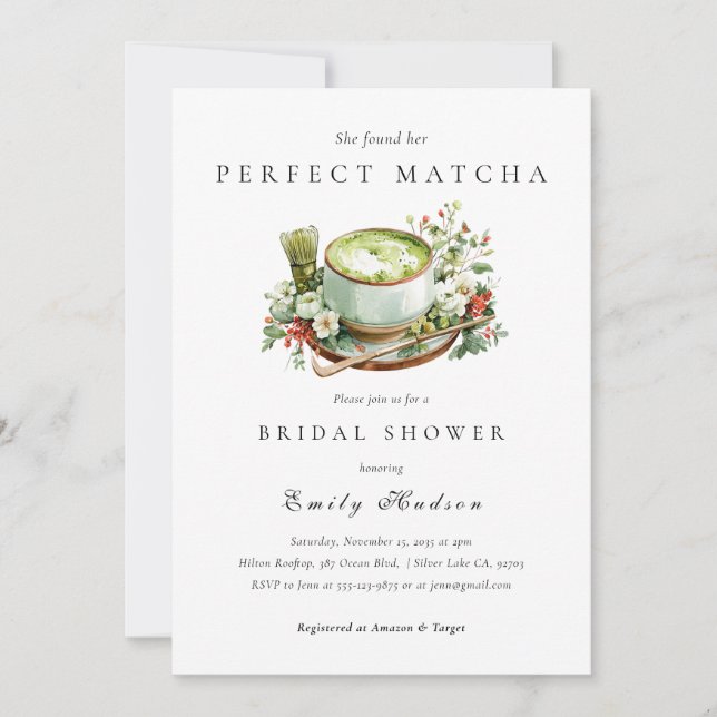 She Found Her Perfect Matcha Bridal Shower Invitation (Front)