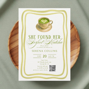 She Found Her Perfect Matcha Bridal Shower QR Code Invitation