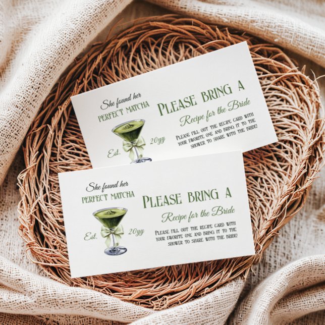 She Found Her Perfect Matcha Bridal Shower Recipe Enclosure Card (Creator Uploaded)