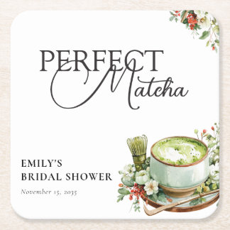 She Found Her Perfect Matcha Bridal Shower Square Paper Coaster