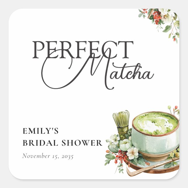 She Found Her Perfect Matcha Bridal Shower Square Sticker (Front)