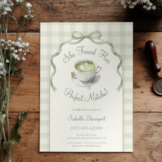 She Found Her Perfect Matcha Gingham Bridal Shower Invitation