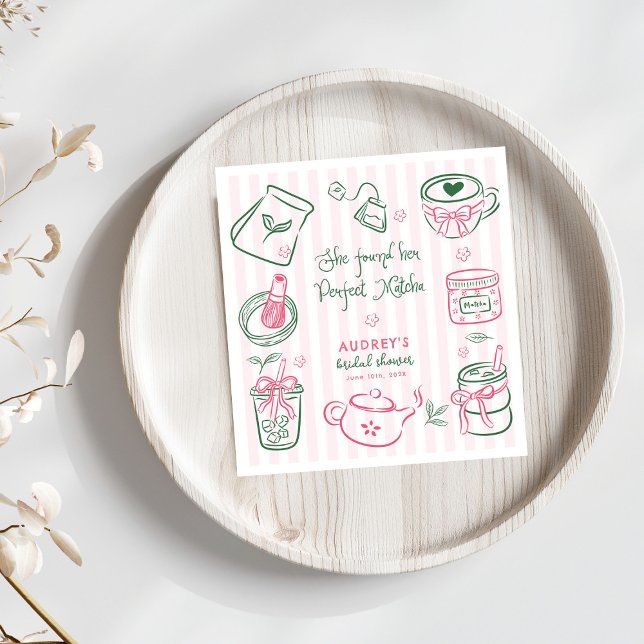 She Found Her Perfect Matcha Pink Bridal Shower Napkin (Creator Uploaded)
