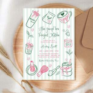 She Found Her Perfect Matcha Stripes Bridal Shower Invitation