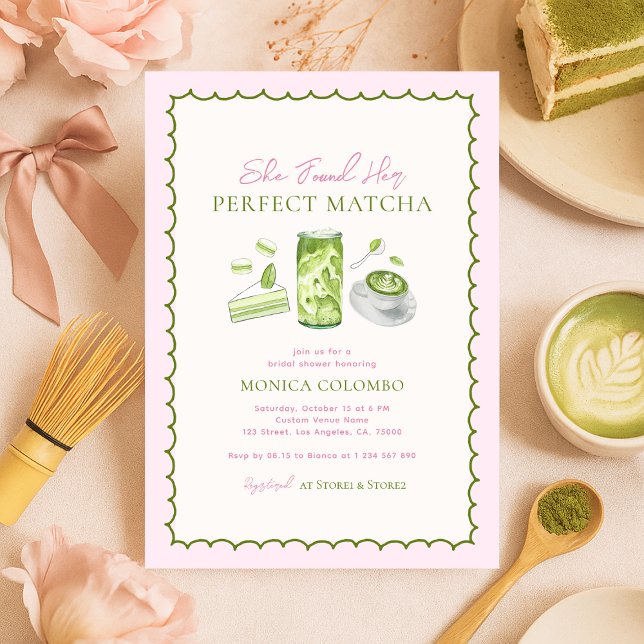 She Found Her Perfect Matcha Theme Bridal Shower Invitation (Creator Uploaded)