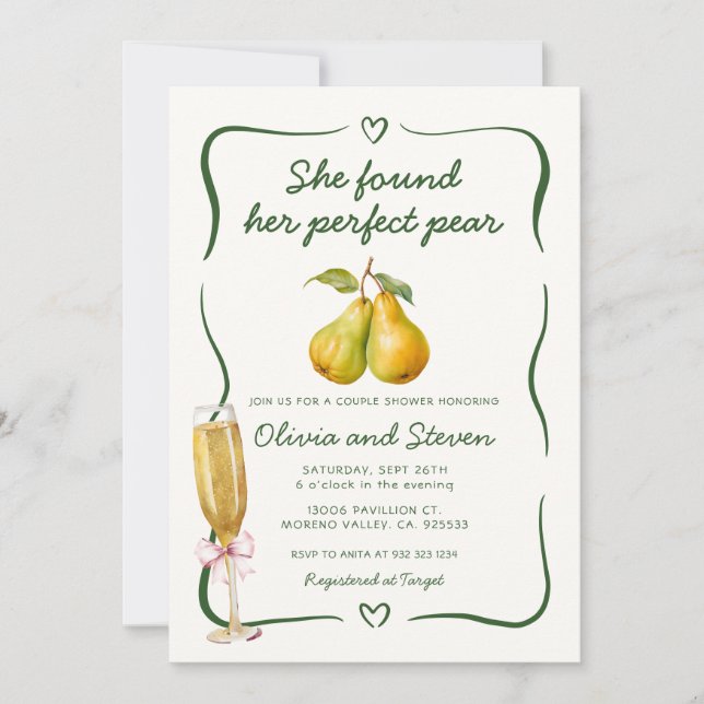She Found Her Perfect Pear Bridal Shower Invitation (Front)