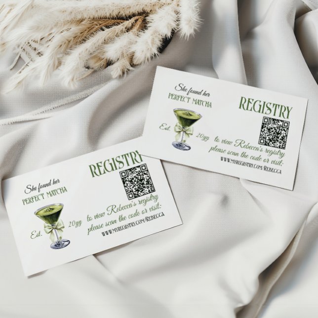 She Found Perfect Matcha Bridal Shower QR Registry Enclosure Card (Creator Uploaded)
