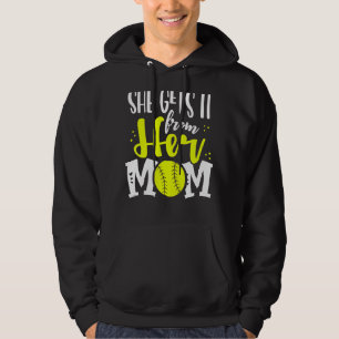 She Gets It From Her Mum Softball Girl Player Moth Hoodie