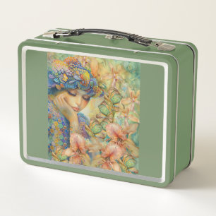 She Gets Lost Amongst Her Flowers Metal Lunch Box