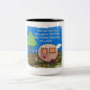 She had the soul of a gypsy, Gypsy Wagon, Camper Two-Tone Coffee Mug