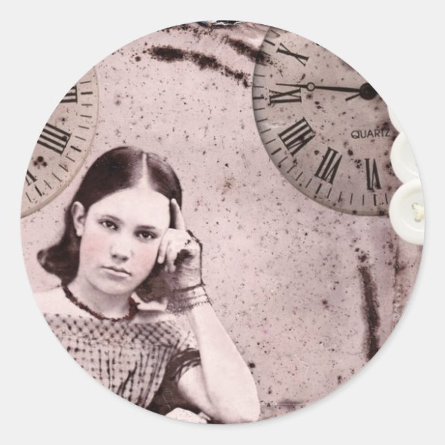 She Has All The Time Classic Round Sticker (Front)