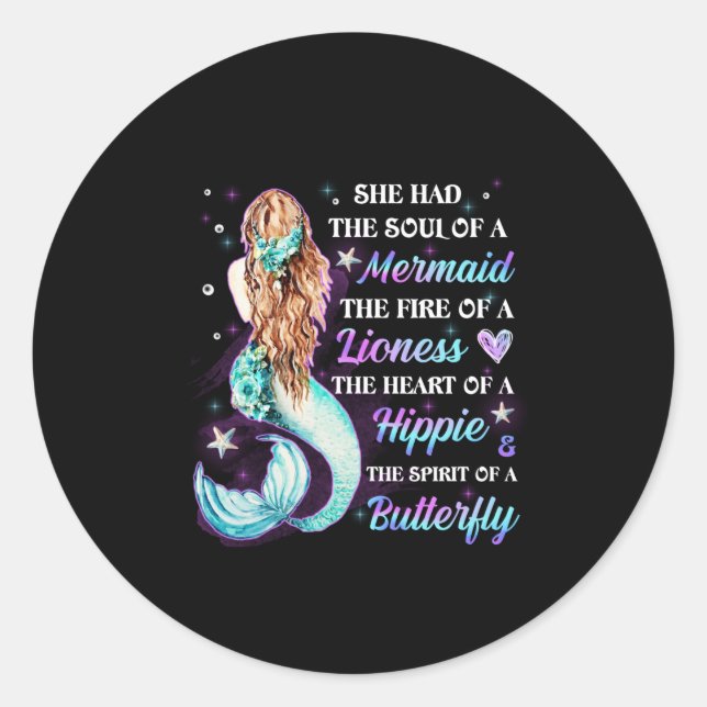 She Has The Soul Of A Mermaid Classic Round Sticker (Front)