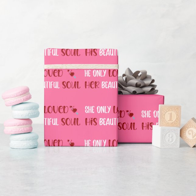 She/He Only Loved His/Her Beautiful Soul Pink Wrapping Paper (Baby Shower)