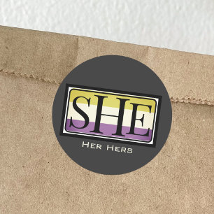 She her hers pronoun non-binary gender   classic round sticker