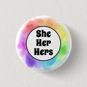 She Her Hers Pronouns in Watercolor Circle 3 Cm Round Badge