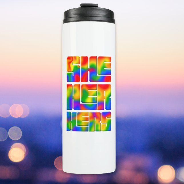 She Her Hers Pronouns Rainbow  Thermal Tumbler (Creator Uploaded)
